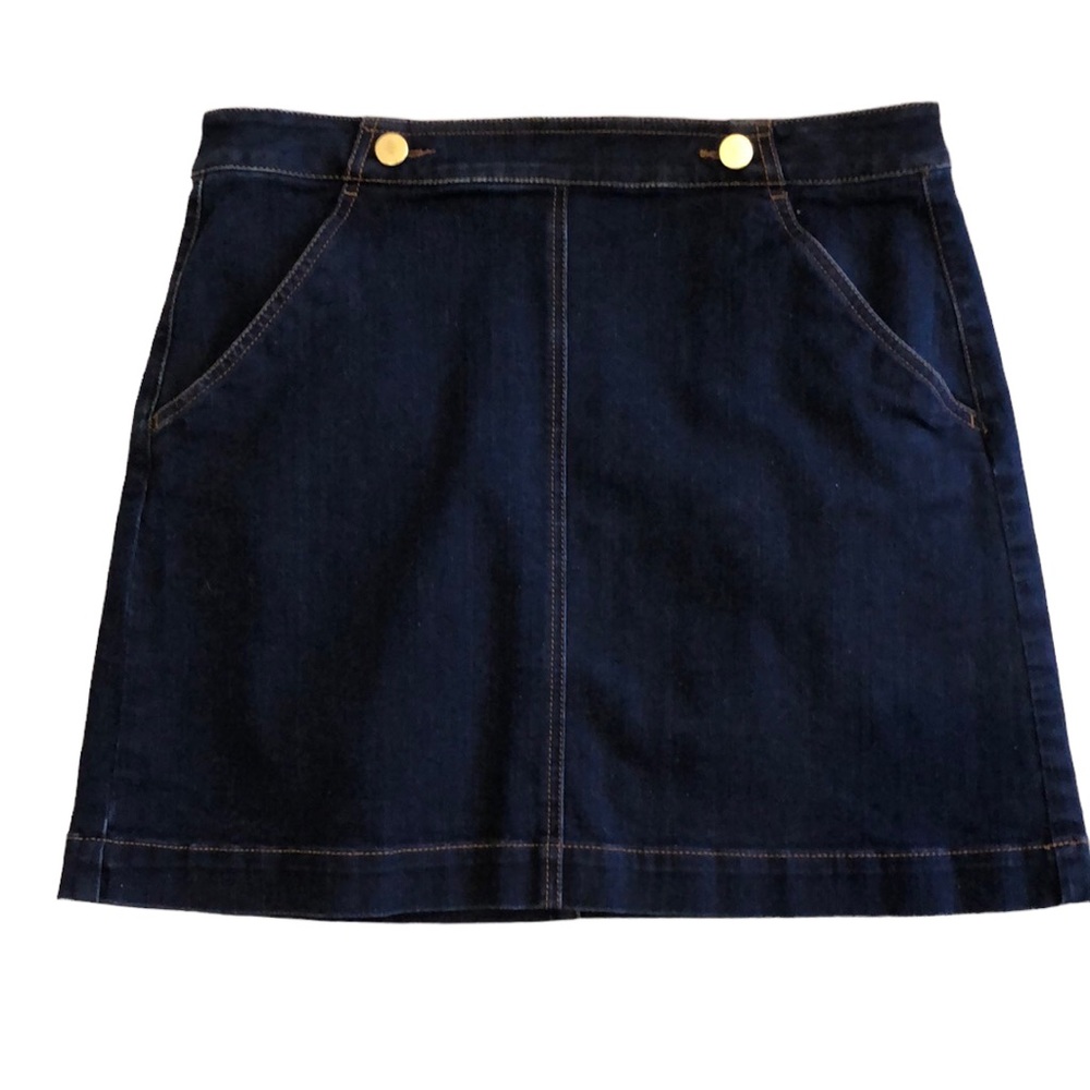 LOFT Denim A-Line Skirt size 8 dark wash stretch denim jean mini with pockets